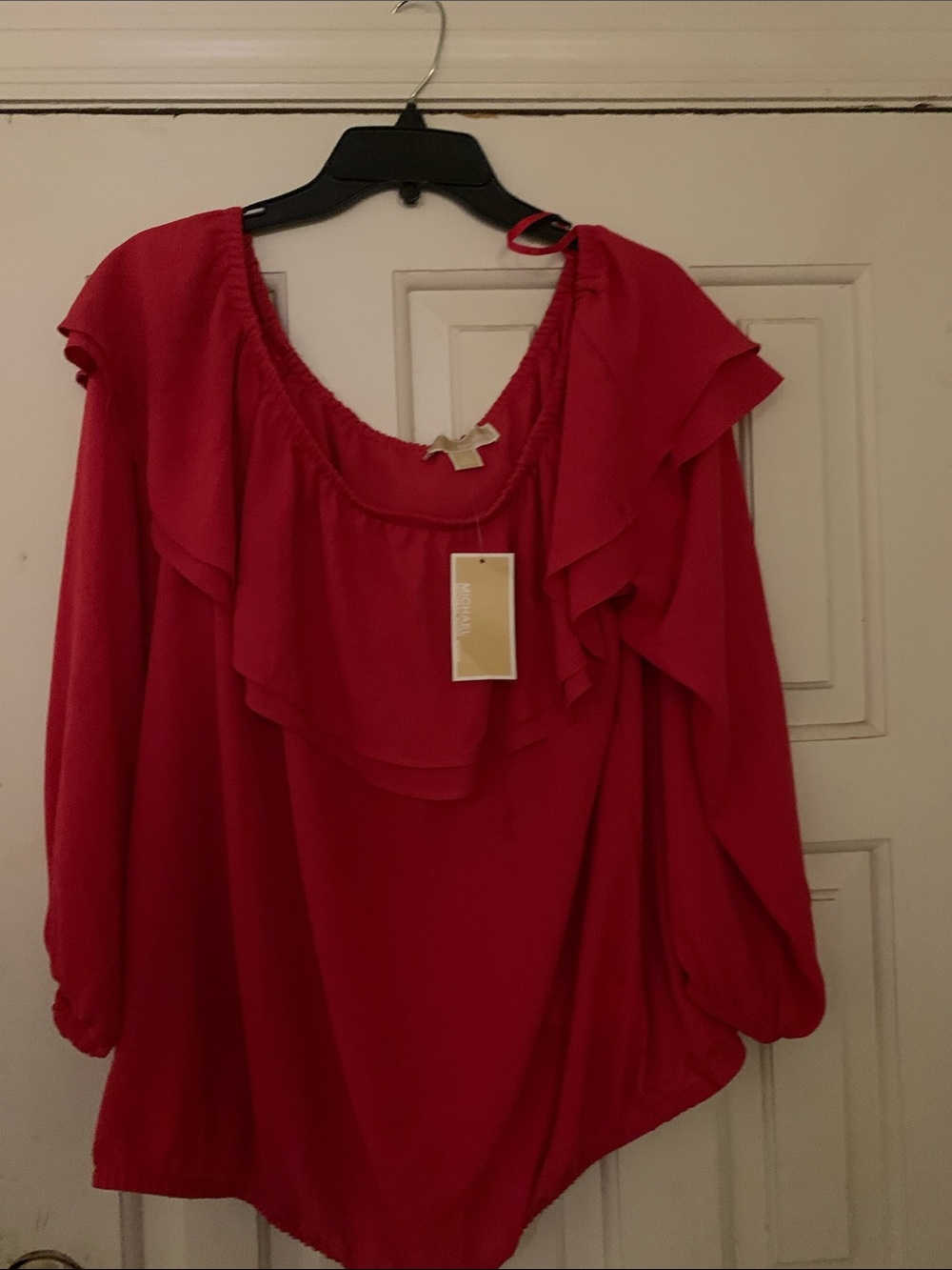 ⚜️Michael Kors Red Ruffle Long-Sleeve Blouse